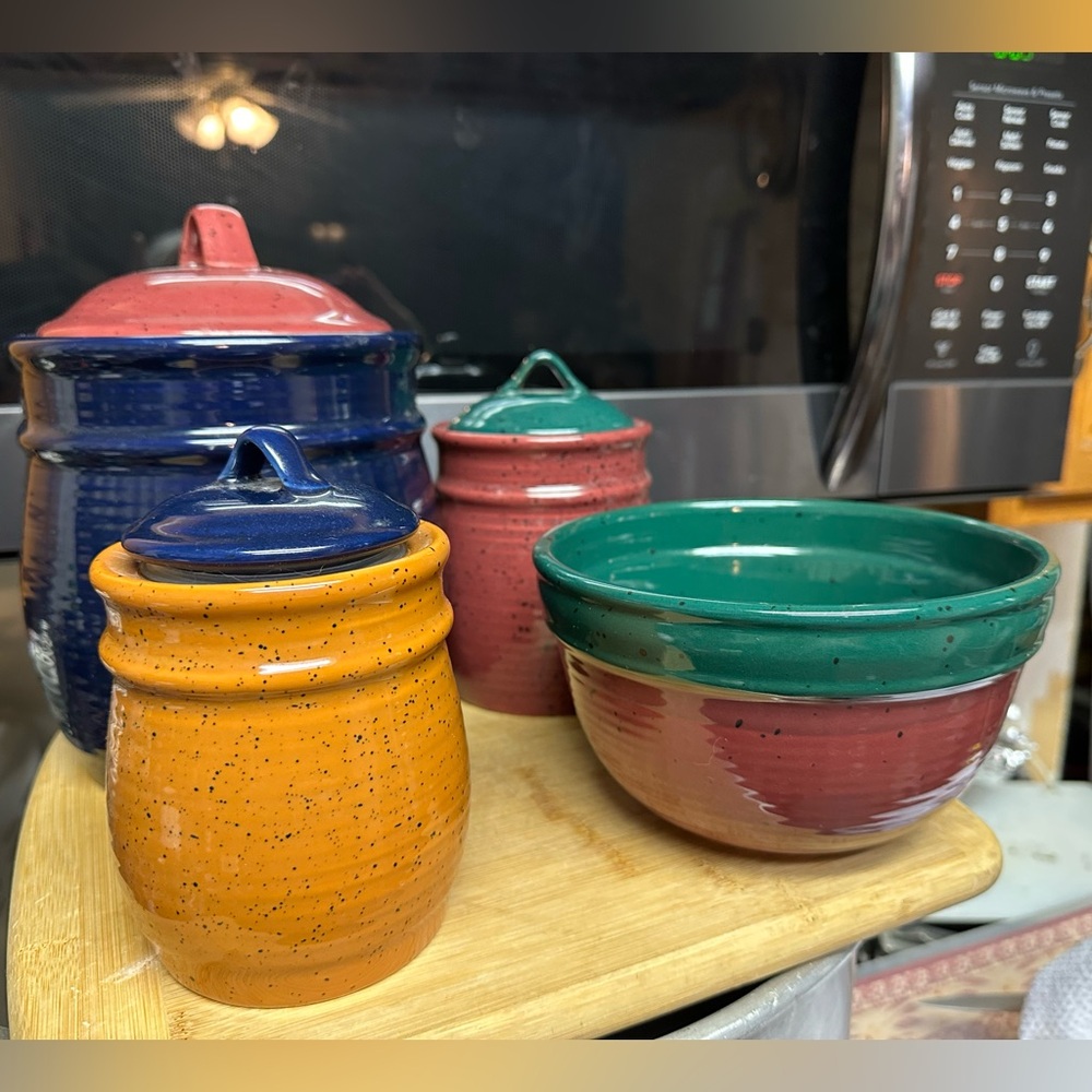 Pottery Unbranded 3 Ginger Jar/Vase/Tea Storage/ Urn With Lids 1 Bowl Colorful